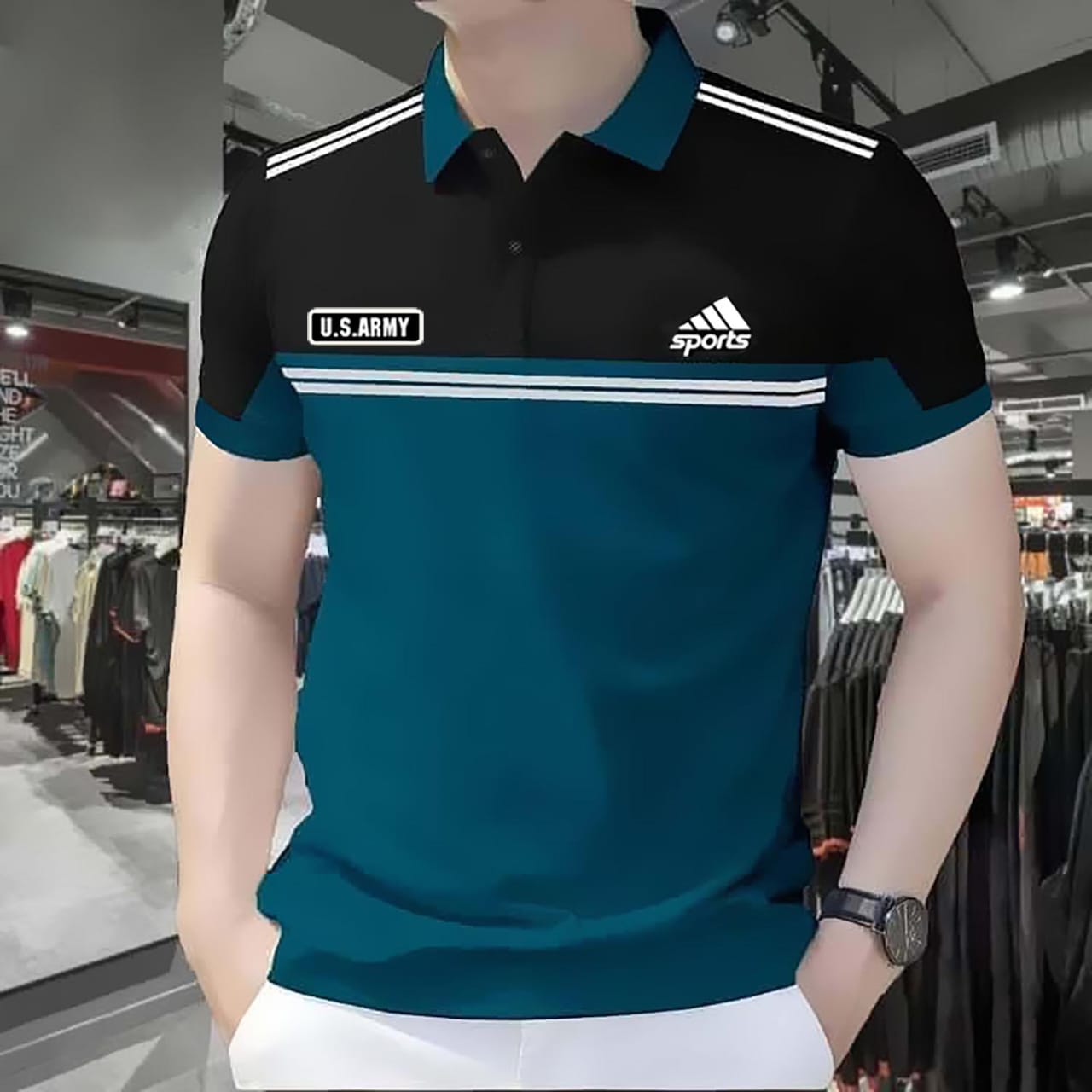 PK Cotton Polo Shirt For Men's [New Sports Black/Patrol]